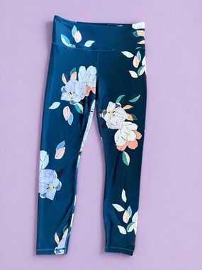 Athleta Navy Floral Print Leggings